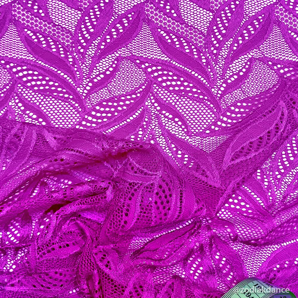 Stretch Lace Leaves Purple Magenta